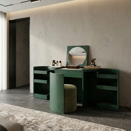 FD-ZT01 Modern Green Vanity Table with Round Mirror and Storage