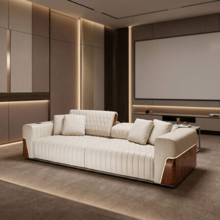 VIS-HT02 Luxury 3-Seater Leather Cinema Sofa with Solid Wood Base for Modern Home Theater