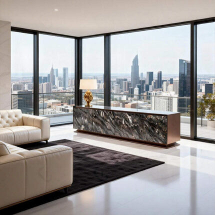 VIS-BG14 Luxury Marble TV Console with Storage Modern Media Cabinet for High-End Living Rooms