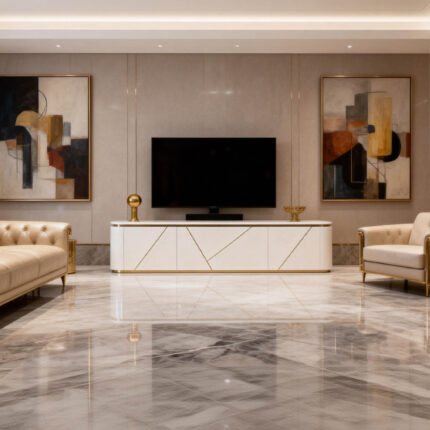 FD-BG16 Modern Luxury Geometric TV Console with Gold Accents and Storage