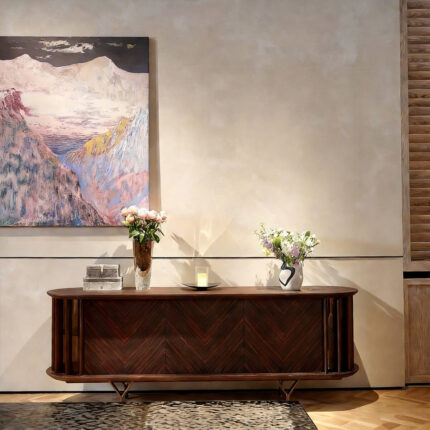 CBG03 Modern Luxury Wine Cabinet – Dark Wood Sideboard with Storage for Dining Room