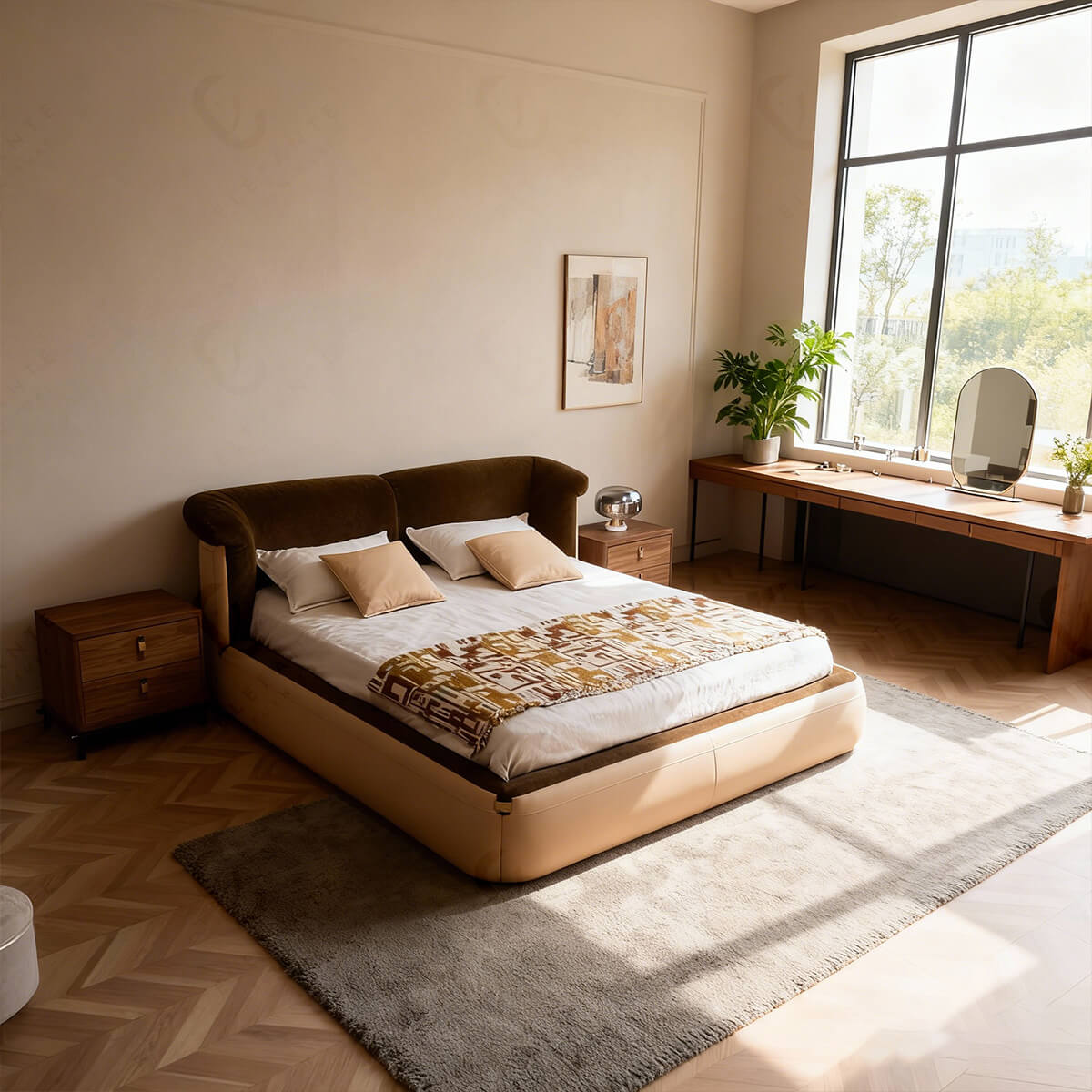 FD-C09 Soft Upholstered Bed with Curved Headboard FD-C09 Soft Upholstered Bed with Curved Headboard